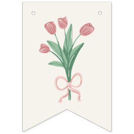 Pastel Pink Bow & Tulip Floral Custom バンティングフラッグ