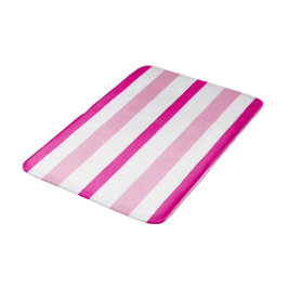 Pastel Pink Bright Pink White Summer Stripes バスマット