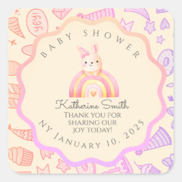 pastel pink bunny cute party babyshower スクエアシール