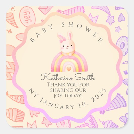 pastel pink bunny cute party babyshower スクエアシール (正面)
