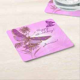 Pastel Pink Butterfly Throw Pillow スクエアペーパーコースター