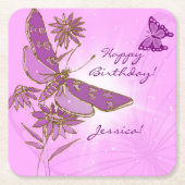 Pastel Pink Butterfly Throw Pillow スクエアペーパーコースター (正面)