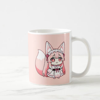 Pastel Pink Chibi Fox Girl  Coffee Mug コーヒーマグカップ