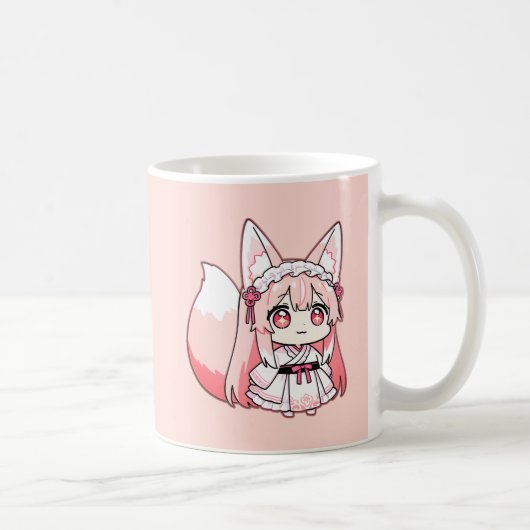 Pastel Pink Chibi Fox Girl  Coffee Mug コーヒーマグカップ (右)