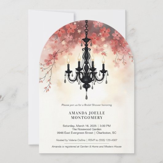 Pastel Pink Chic Floral Chandelier Bridal Shower 招待状 (正面)