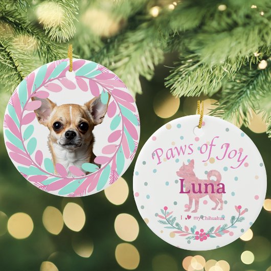 Pastel Pink Chihuahua | Personalized Christmas セラミックオーナメント