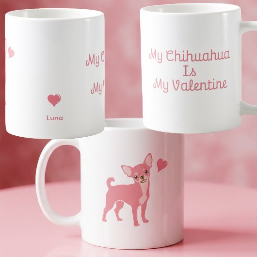 Pastel Pink Chihuahua Valentine Mug, Custom Name コーヒーマグカップ