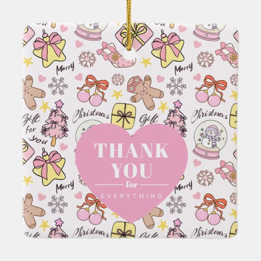 Pastel Pink Christmas Pattern with Custom Text セラミックオーナメント (裏面)