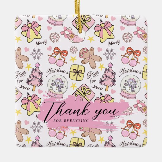 Pastel Pink Christmas Pattern with Custom Text セラミックオーナメント (正面)