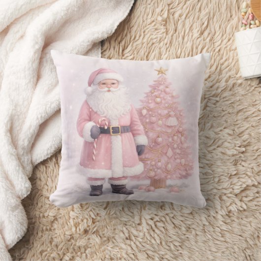 Pastel Pink Christmas Santa  クッション (ブランケット)