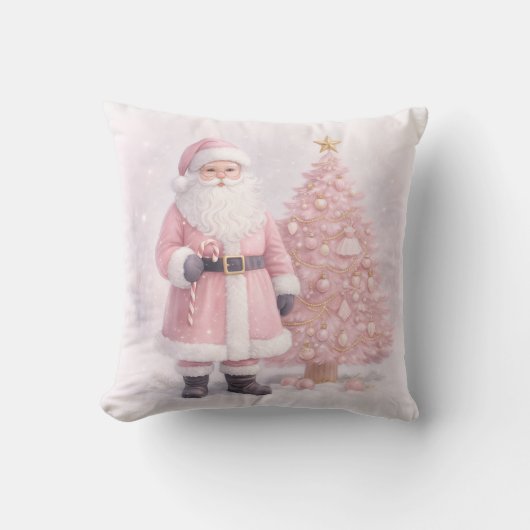 Pastel Pink Christmas Santa  クッション (正面)