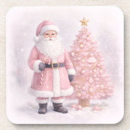 Pastel Pink Christmas Santa  コースター
