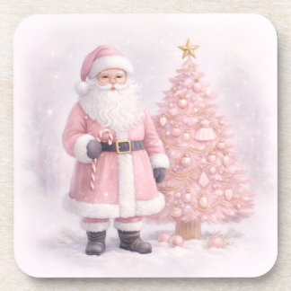 Pastel Pink Christmas Santa  コースター