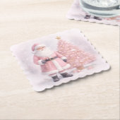 Pastel Pink Christmas Santa  ペーパーコースター (アングル)