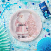Pastel Pink Christmas Santa  ペーパープレート (パーティー)
