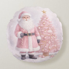 Pastel Pink Christmas Santa  ラウンドクッション
