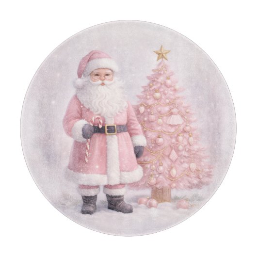 Pastel Pink Christmas Santa Cutting Board カッティングボード (正面)