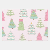 Pastel Pink Christmas Trees Bows Holiday  ラッピングペーパーシート (正面3)