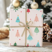 Pastel Pink Christmas Trees Whimsical Holiday ラッピングペーパー