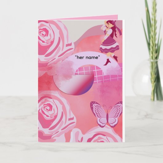 - Pastel Pink Coquette Girl Folded Greeting Card カード (正面)