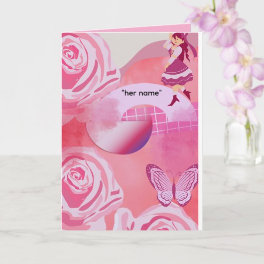 - Pastel Pink Coquette Girl  Folded Greeting Card カード (蘭)