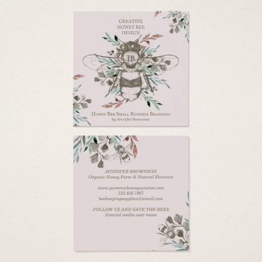 Pastel Pink Creative Honey Bee Apiary Vintage (正面&裏面)