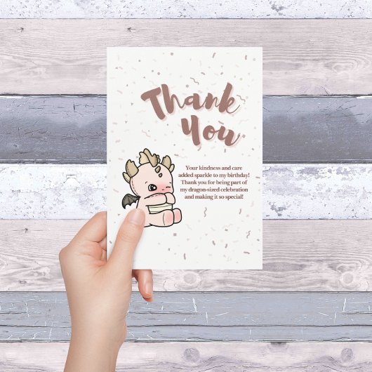 Pastel Pink Cute Baby Dragon サンキューカード