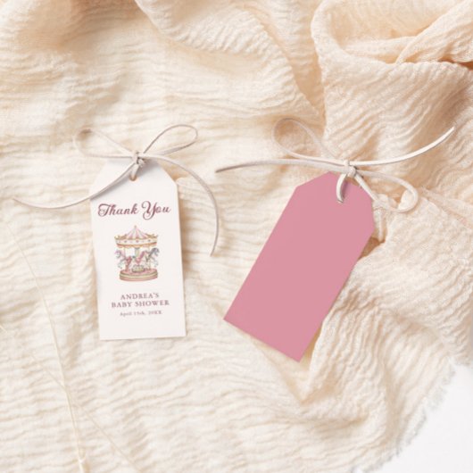 Pastel Pink Cute Carousel Girl Baby Shower ギフトタグ