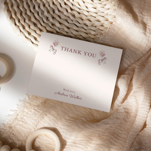 Pastel Pink Cute Carousel Girl Baby Shower サンキューカード