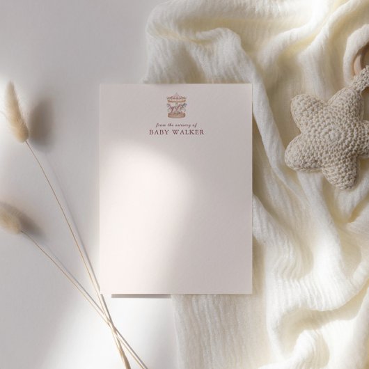 Pastel Pink Cute Carousel Girl Baby Shower ノートカード