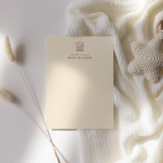 Pastel Pink Cute Carousel Girl Baby Shower  ノートカード