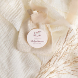 Pastel Pink Cute Carousel Girl Baby Shower ラウンドシール