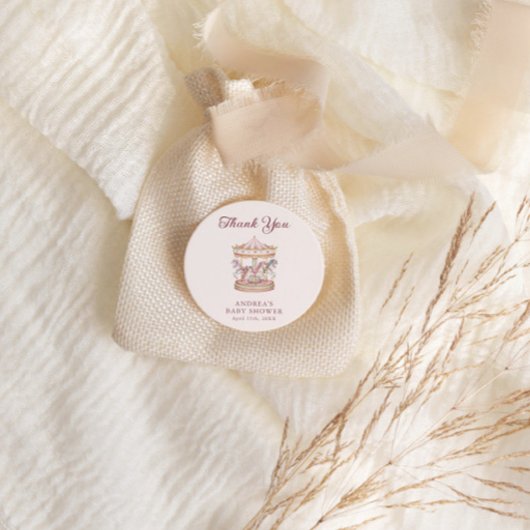 Pastel Pink Cute Carousel Girl Baby Shower ラウンドシール