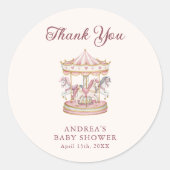 Pastel Pink Cute Carousel Girl Baby Shower ラウンドシール (正面)
