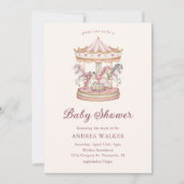 Pastel Pink Cute Carousel Girl Baby Shower 招待状 (正面)