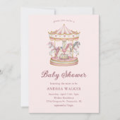 Pastel Pink Cute Carousel Girl Baby Shower 招待状 (正面)