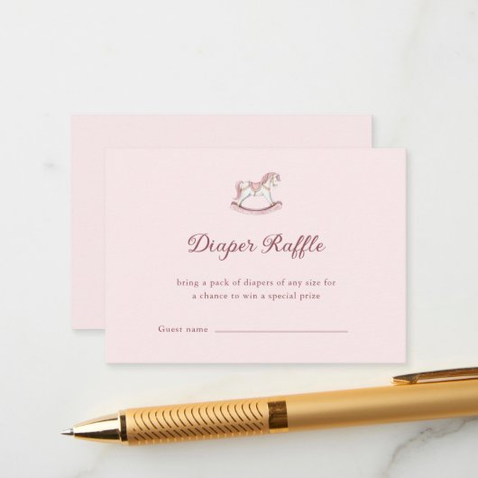 Pastel Pink Cute Girl Baby Shower Diaper Raffle エンクロージャーカード (正面/裏面インサイチュ)