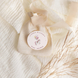 Pastel Pink Cute Horse Balloons Girl Baby Shower ラウンドシール
