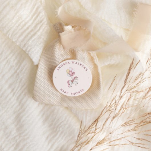 Pastel Pink Cute Horse Balloons Girl Baby Shower ラウンドシール