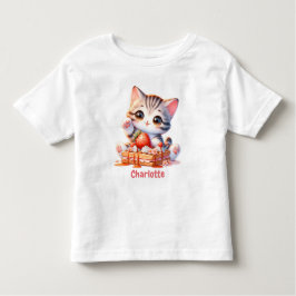 Pastel Pink Cute Kitten with Dessert Waffles トドラーTシャツ