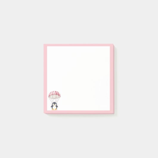 Pastel Pink Cute Penguin Parachute Notes ポストイット (正面)