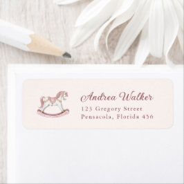 Pastel Pink Cute Rocking Horse Girl Baby Shower ラベル