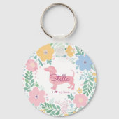 Pastel Pink Dachshund Name & Photo with Wreath キーホルダー (正面)