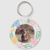 Pastel Pink Dachshund Name & Photo with Wreath キーホルダー (裏面)