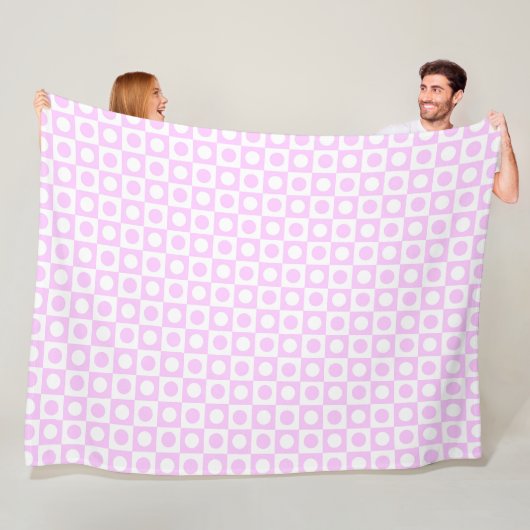 Pastel Pink Dots and Squares Pattern フリースブランケット (インサイチュ)