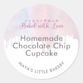 Pastel Pink Dripping Bakery Product Name ラウンドシール (正面)