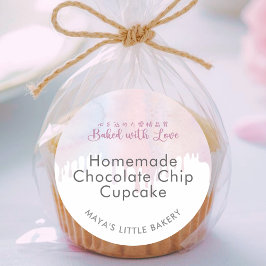 Pastel Pink Dripping Bakery Product Name ラウンドシール