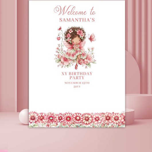 Pastel Pink Fairy Cute Floral 2 Birthday Backdrop タペストリー