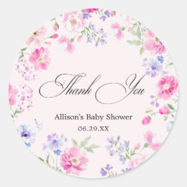 Pastel Pink Floral Baby Shower Thank You ラウンドシール