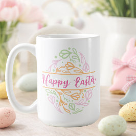 Pastel Pink Floral Easter Egg Happy Easter 15oz コーヒーマグカップ